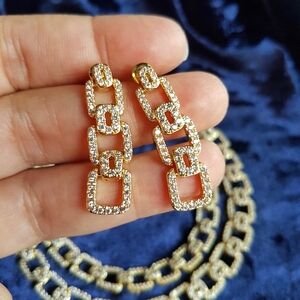 Swarovski Elements Gold Plated Pave Open Link Tennis Earrings NEW